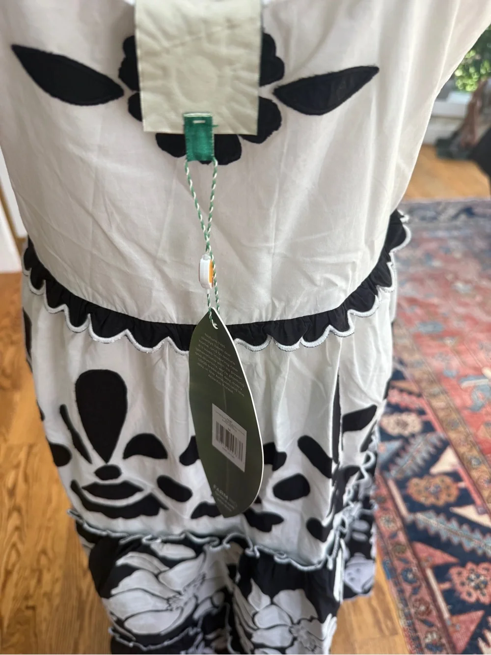 NWT FARM Rio Black & White Floral Tiered Maxi Cotton Dress Size M New